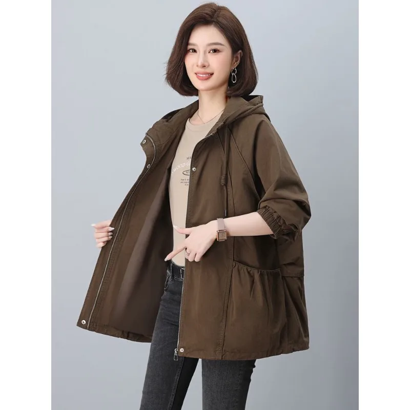 High Quality Trench Coat Women's Medium And Long 2026 Spring And Autumn New Coat Loose Casual Hooded Top Female Jacket Lining