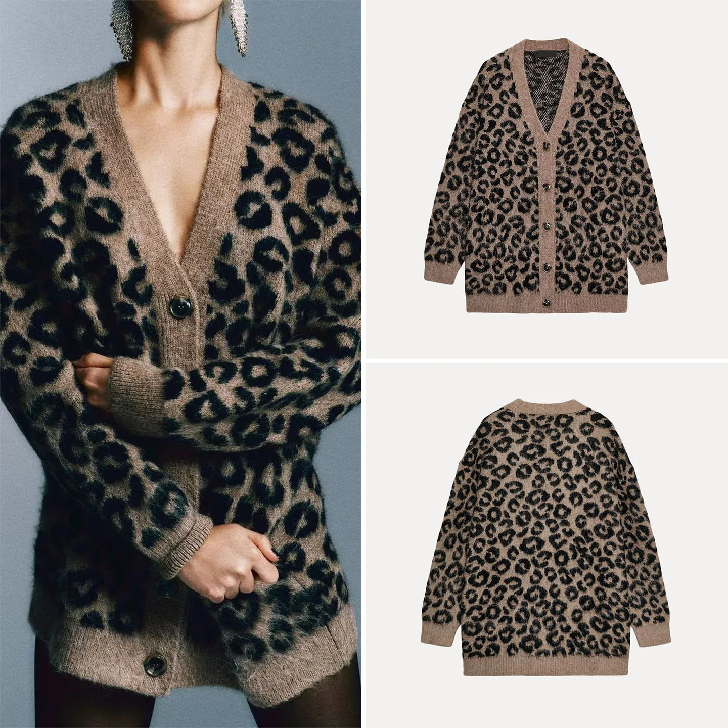 

Faionable Knitted Loose Outerwear Women's Sle Autumn 2025 Animal Pattern Embroidery Casual Long Sve V-Ne Cardigan