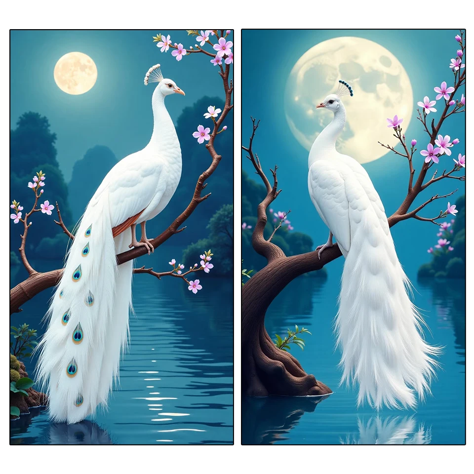 

2025 New Arrivals 5D Diamond Painting White Peacock and Flower Picture Full Drills Diamond Rhinestone Mosaic Image Embroidery