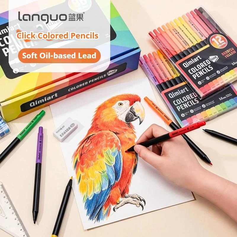 Languo 120/12 Colors Mechanical Pencil Set Press 3.0mm Soft Core Oil Click Colored Pencils for Drawing Coloring School Supplies