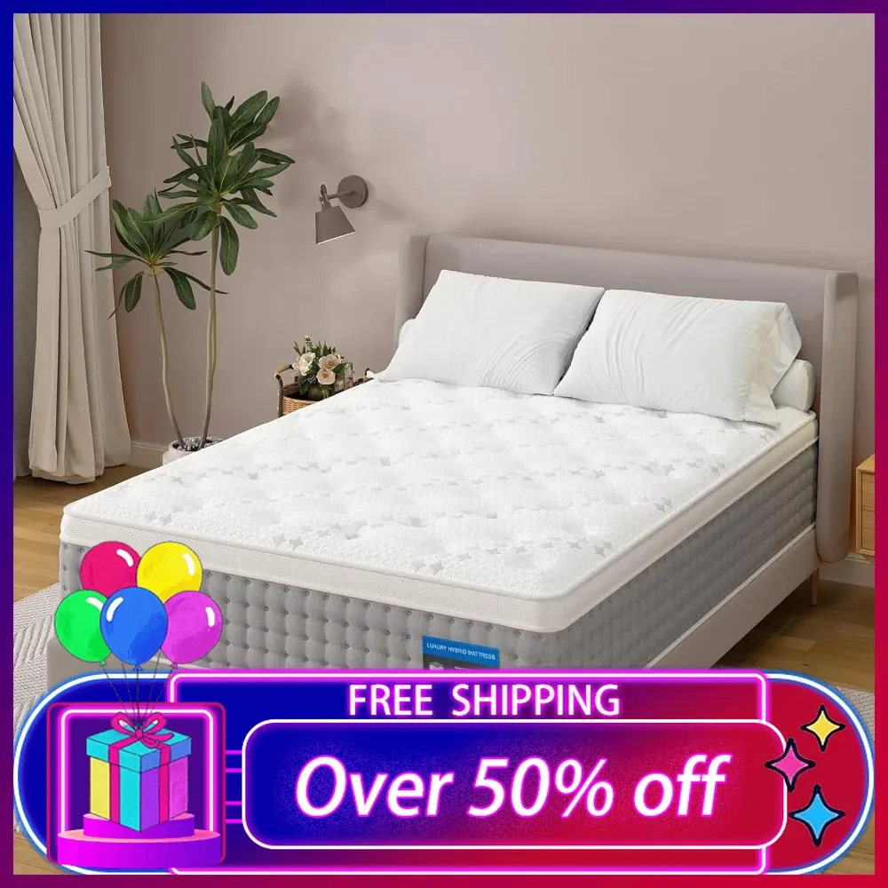 Queen Mattress 14 Inch - Hotel-Collection Hybrid Mattress Pain Relief - Deep Sleep Mattress Extra Lumbar & Hip Support - Motion