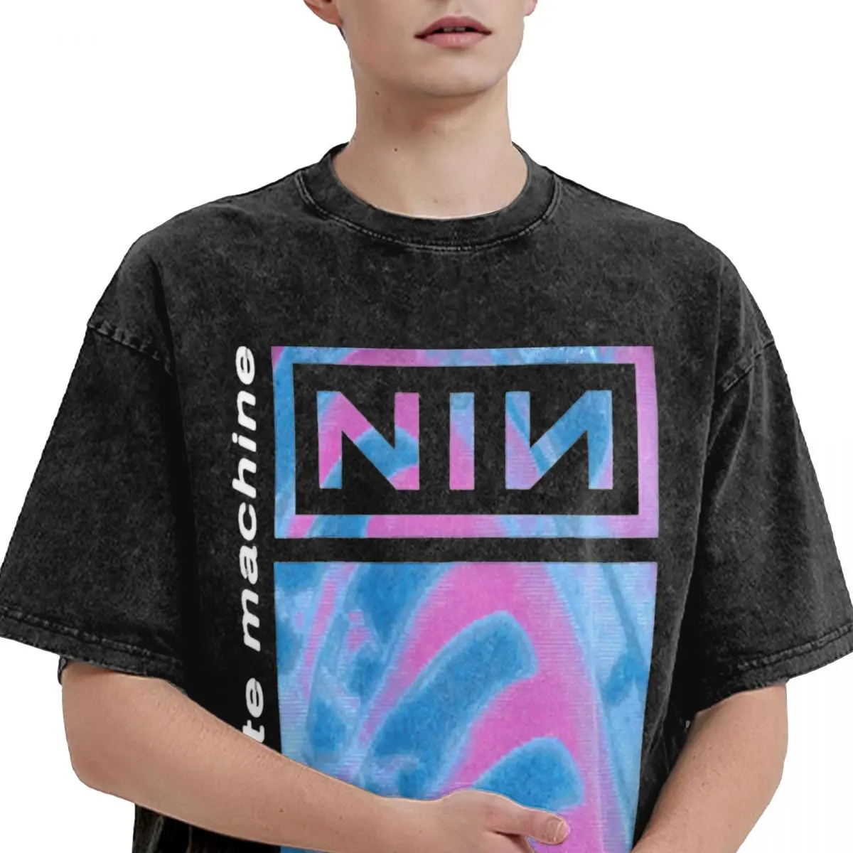تي شيرت رجالي مغسول من القطن للروك ، تيشيرتات مخصصة للشاطئ Y2K ، أظافر NIN الموضة ، ملابس الشارع ، الموضة
