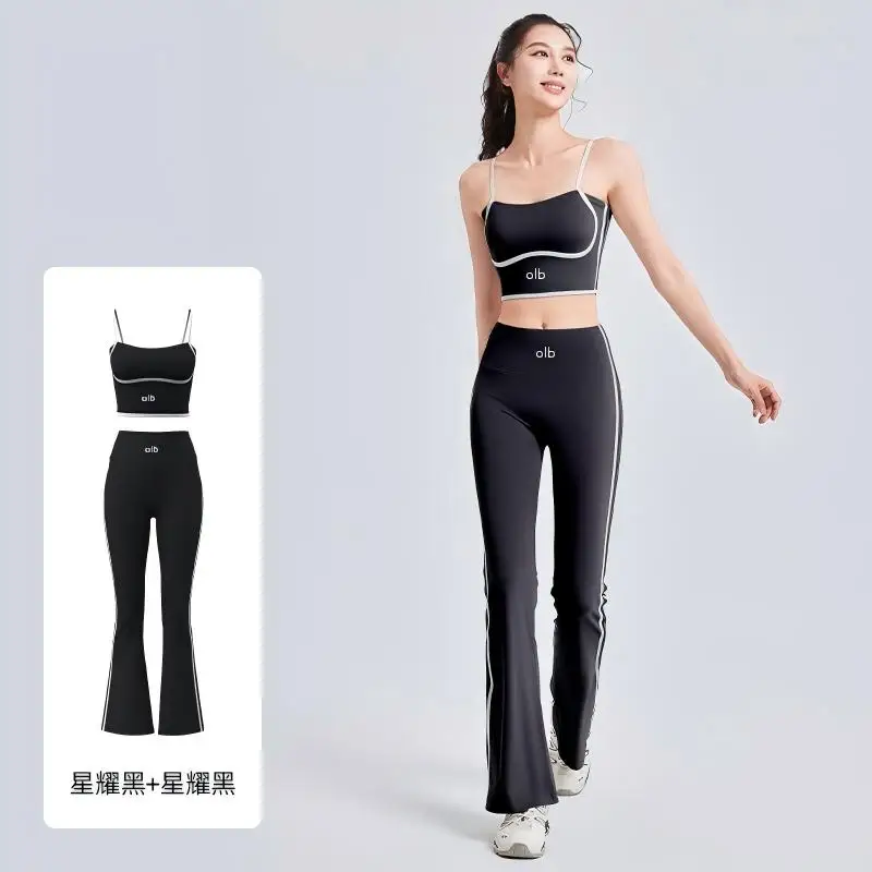 2-piece new linear outdoor sports set, women's high waist slimming and fashionable high elasticity yoga fitness set