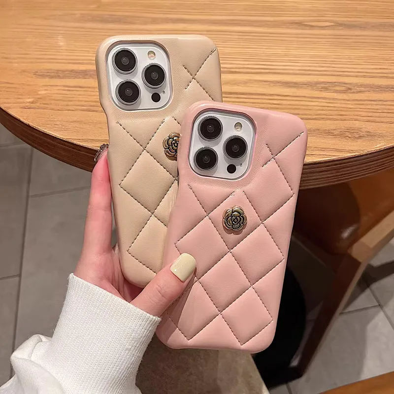 High Quality Luxury Phone Case For iPhone17 15 14 13 16ProMax Plus 3D Camellia Leather Cover For iPhone15 16 17ProMax Protective