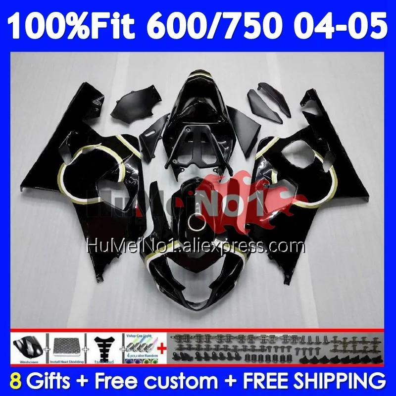 OEM Body For SUZUKI GSXR 750 600 CC K4 GSX-R600 Lucky black 103No.8 GSXR-750 GSXR600 GSXR750 04 05 2004 2005 Injection Fairing