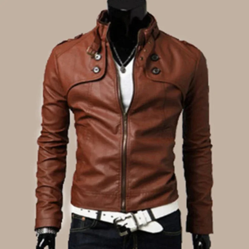 2023 New Men Winter Faux Leather Clothing Short Loose Joker Pu Overcoat Slim Youth Simple Jacket Leisure Fashion Outwear