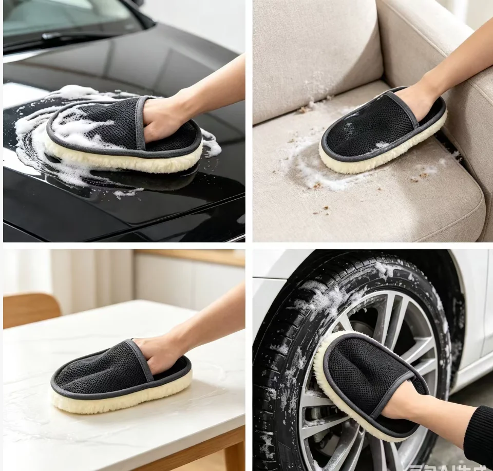 1-10PCS Car Cleaning Wool & Cashmere Gloves Wool-Like Polishing & Waxing Double Sided Gloves Paintless Car Cleaning Tools