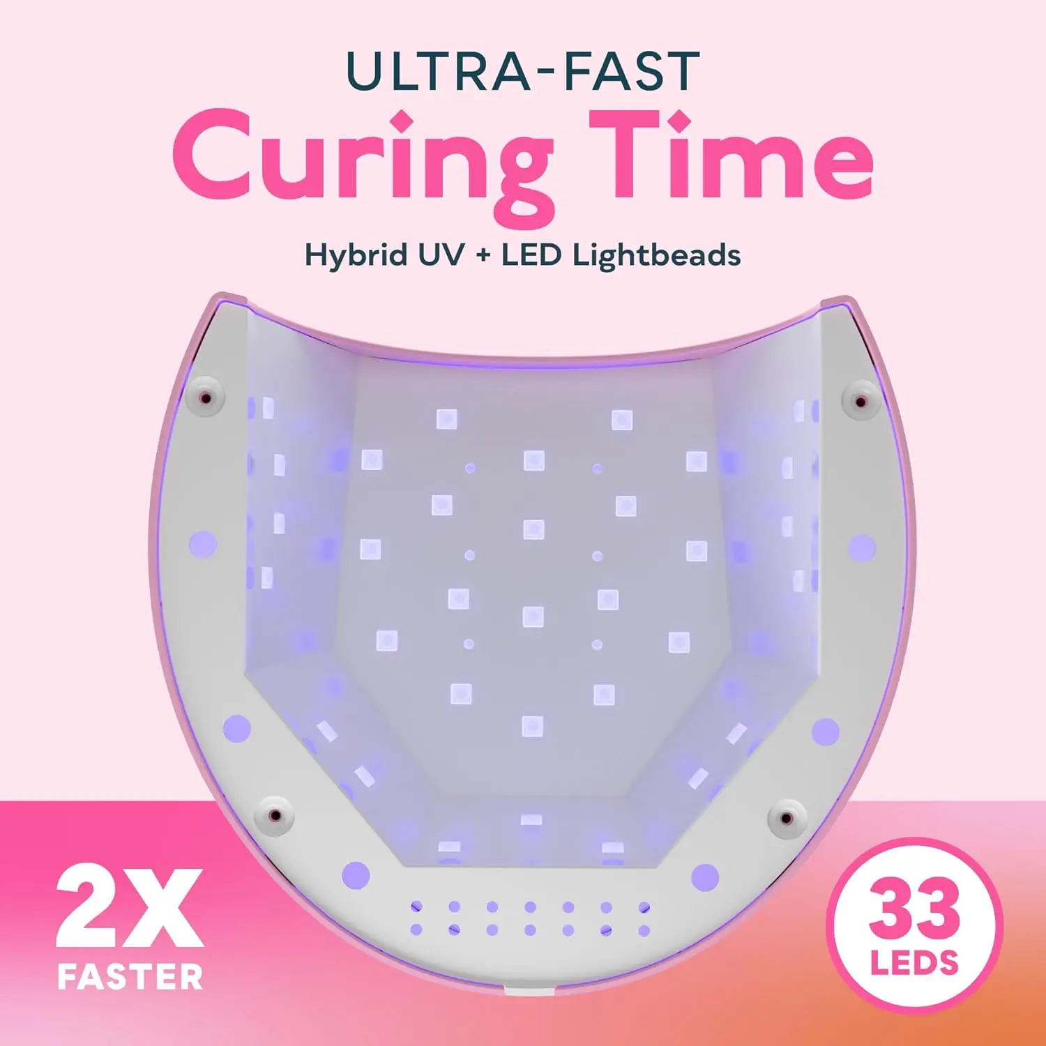 Lampe à ongles UV LED avec 4 réglages de minuterie, sèche-vernis gel 33 LED, base amovible à capteur automatique rose