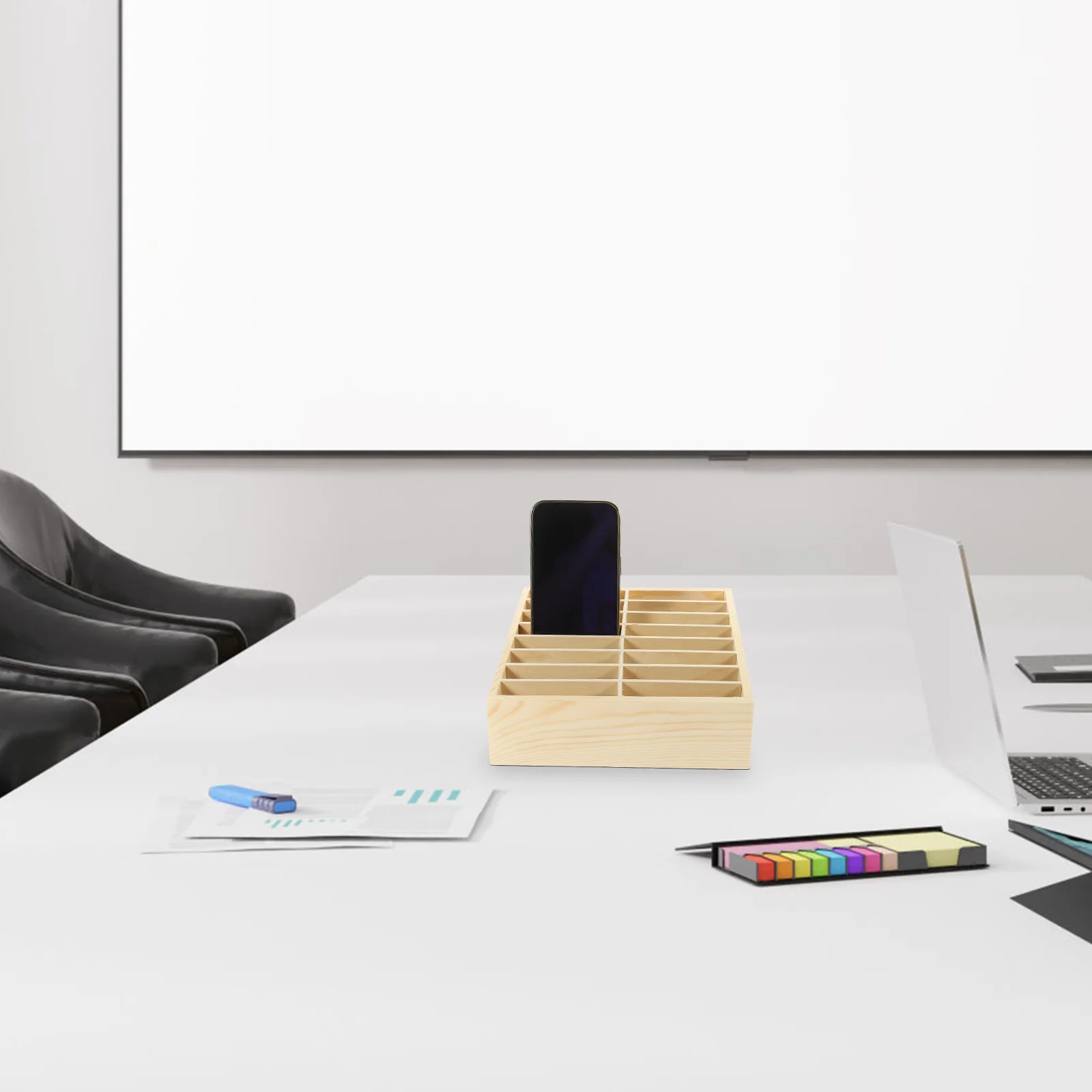 

Wooden Phone Storage Box Multi-Grid Desktop Organizer For Cell Phone Management Holder Natural Wood Finish Office School