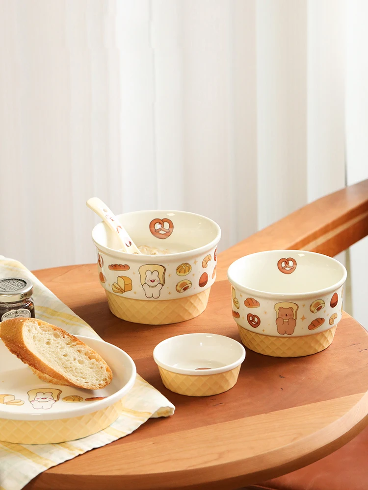 Japanese Bread Cutlery Bowl Plate Creative Rice Bowl Ceramic Eating Noodle Bowl Household Good-looking Bowl