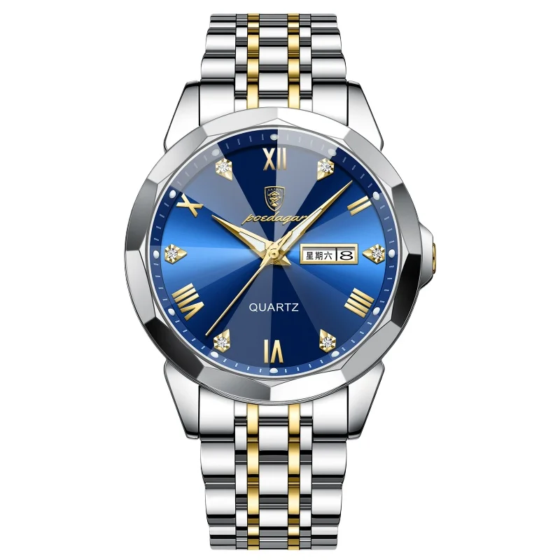 

Men's fashion double calendar men's watch luminous waterproof men's high-end steel belt watch
