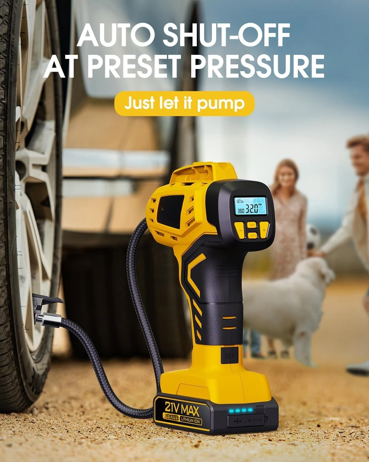 Tire Inflator Portable Air Compressor - 2X Faster - 21V Rechargeable Battery Powered Handheld 160PSI Tire Inflator,Free Shipping