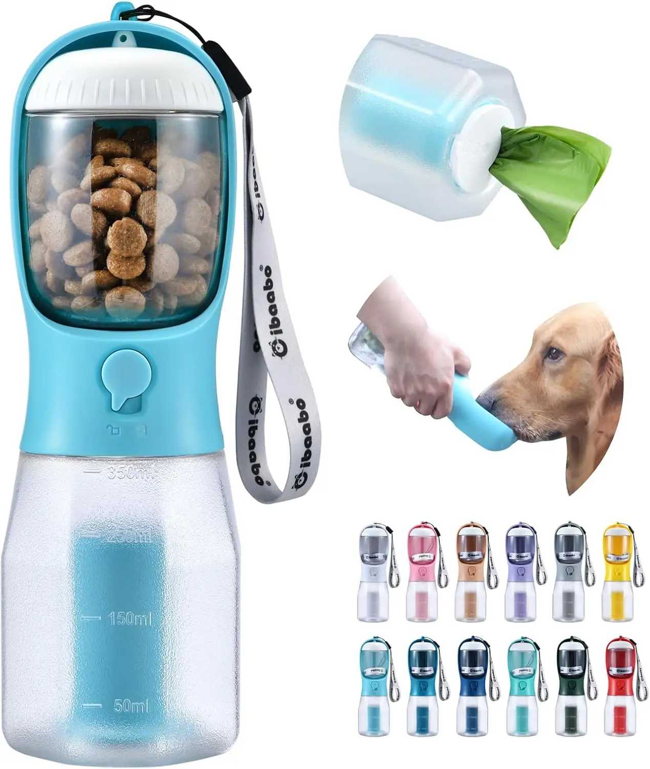 

Portable Dog Water Bottle with Food Container & Poop Bag Holder, Leak Proof Travel Bowl for Small Dogs, Puppy Essentials for Walking Hiking