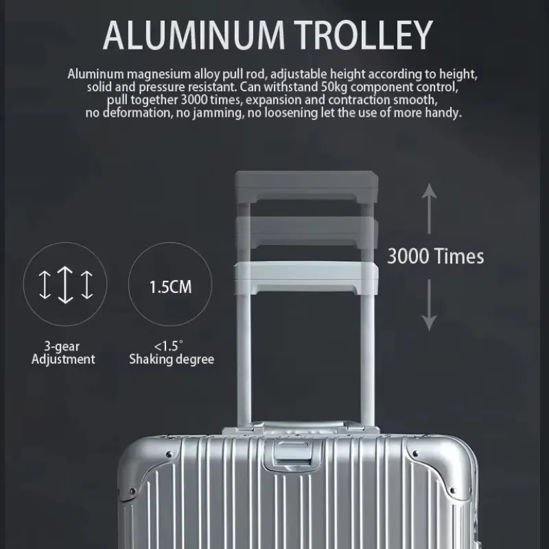 100% Aluminum-magnesium Alloy Travel Suitcase High Quality Rolling Luggage 20/24/26/29'' Trolley Luggage Carry-On Cabin Suitcase 썸네일 5