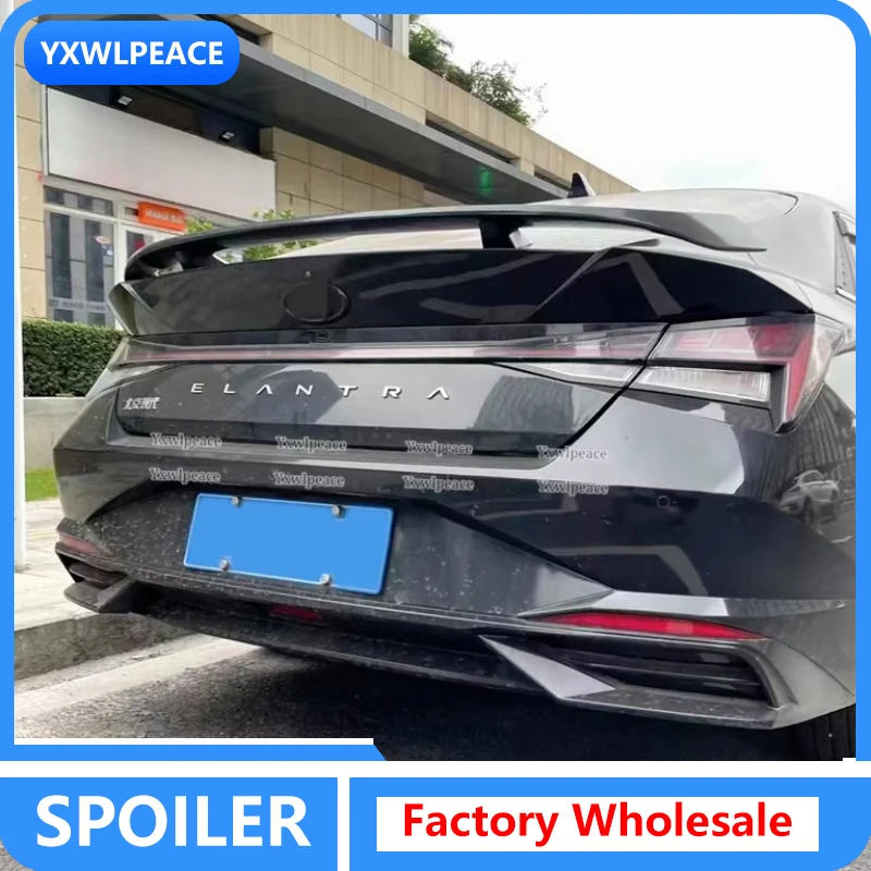 

For Hyundai Elantra Avante CN7 2020 2021 2022 2023 Spoiler ABS Glossy Black Carbin Fiber Look Rear Trunk Lip Spoiler Wings