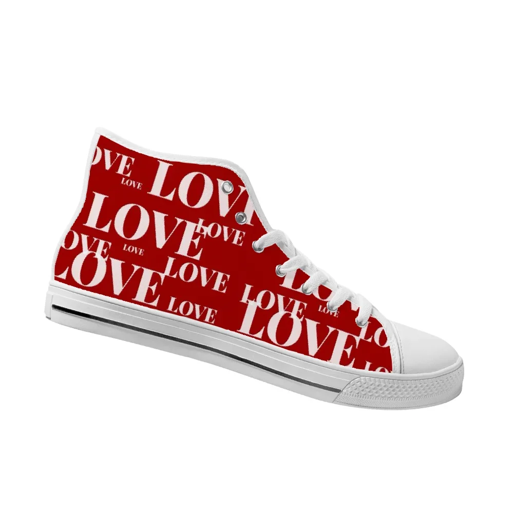 Custom classic high-top canvas shoes with red Valentine's Day print, stylish casual shoes. view 3