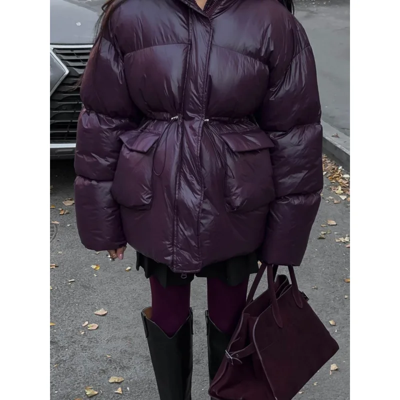 

Women Padded Jacket Zipper Warm Stand Collar Cotton Coat Autumn Female Long Sleeve High Street Commute Outerwear