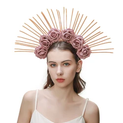 DIY Exaggerated Big Rose Sun Goddess Crowns Halloween Hair Band Queen Party Headwear Accessories For Bride Wedding tiara Crown