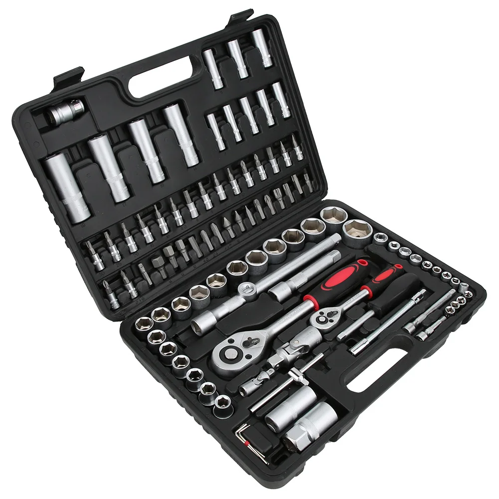 94 Pcs 1/2 1/4in chrome Vanadium Steel Ratchet Wrench Kit With Toolbox For Vehicle Maintenance And Repair