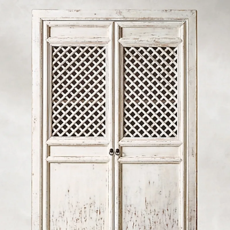 Rural retro double-door bookcase Classical solid wood wardrobe French oak home dining side cabinet