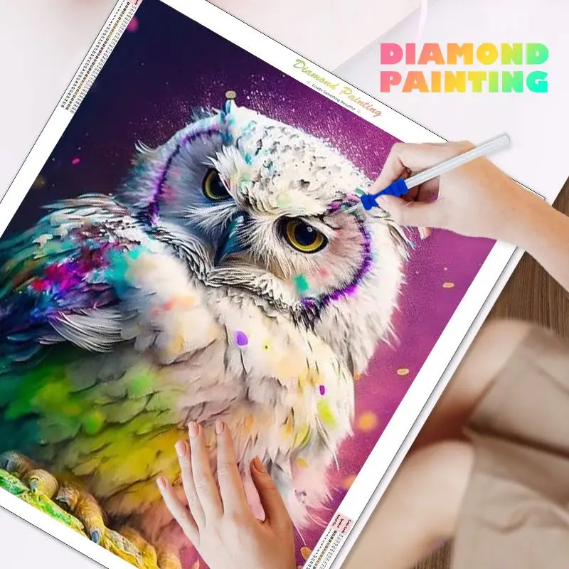 

CHENISTORY Diamond Embroidery White Owl Diamond Mosaic Paintings Animal Full Round Drill Diamond Painting Cross Stitch Kit Gift