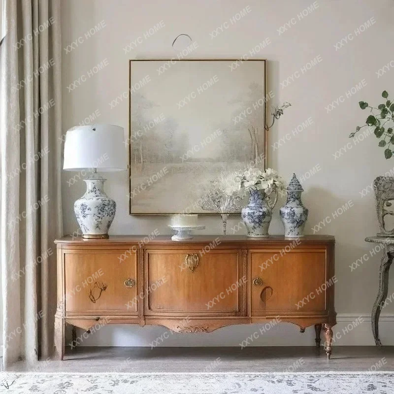 Retro yellow solid wood TV cabinet high-end living room hotel model room homestay decoration cabinet can be customized