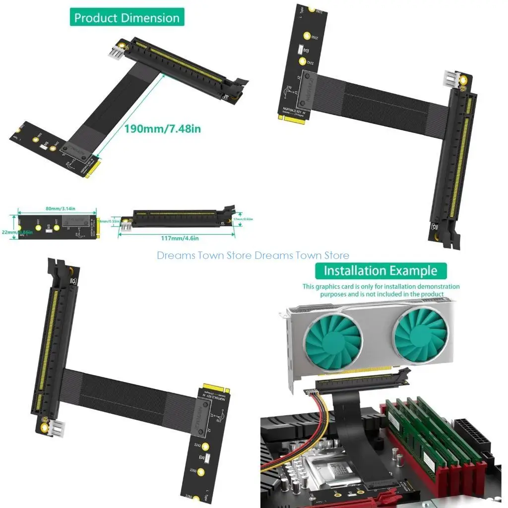 

HX6A M.2 NGFF NVME Ключ M до PCIE X16 Расширение графической карты Кабель M.2 Turn 90 Угловые