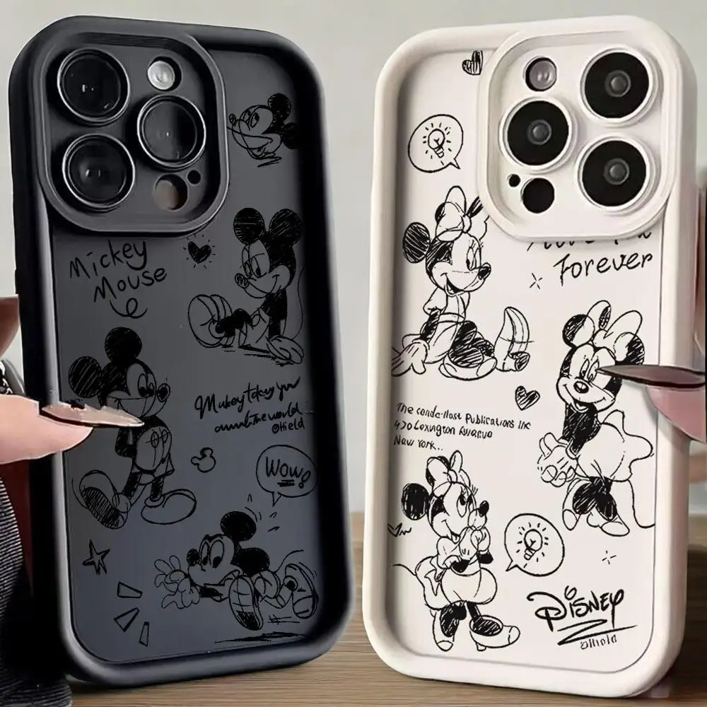 

Disney Sketch Minnie Cartoon Phone Case For IPhone 16 13 14 15 Pro max 11 12 Pro XS XR 7 8 Plus SE 2022 Minimalism Cover Y2k