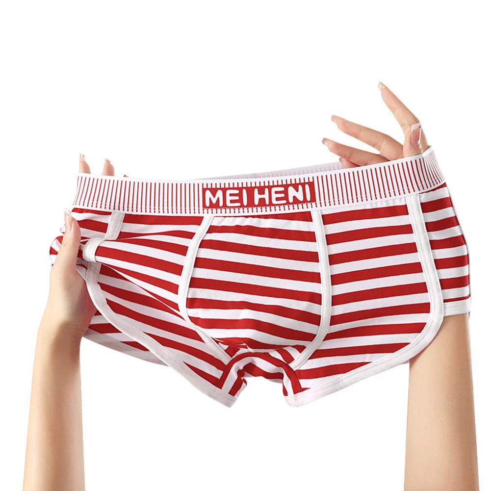 Men's Cotton Boxer Shorts with Striped Pattern Breathable U Convex Pouch Underwear Trunks for Everyday Comfort