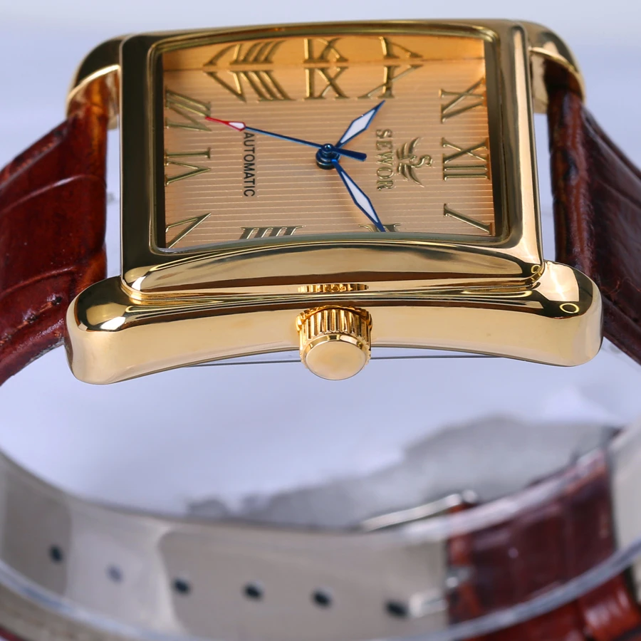 SEWOR Mode Rechteck Mechanische Uhren Männer Römischen Display Automatische Mechanische Armbanduhren Reloj Hombre Relogio Masculino