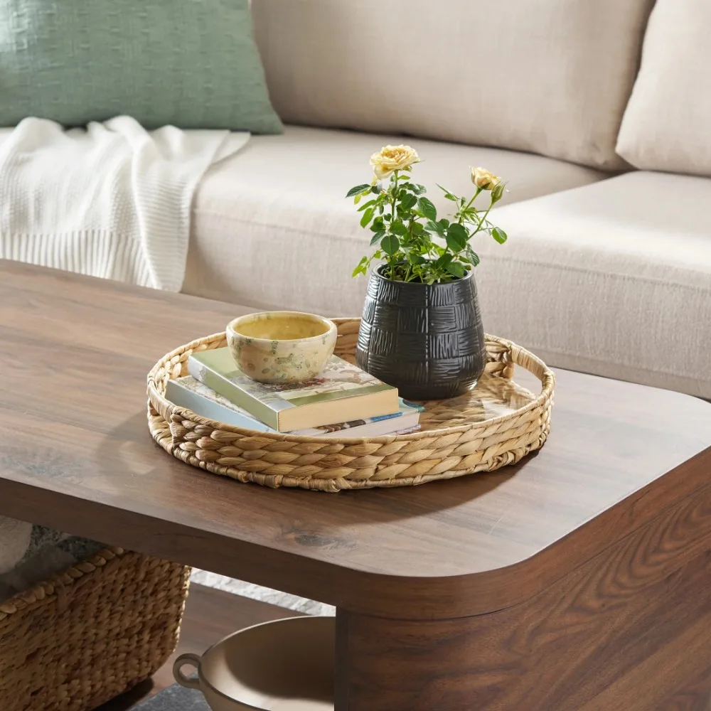 

Natural Water Hyacinth Round Decorative Tray, 16
