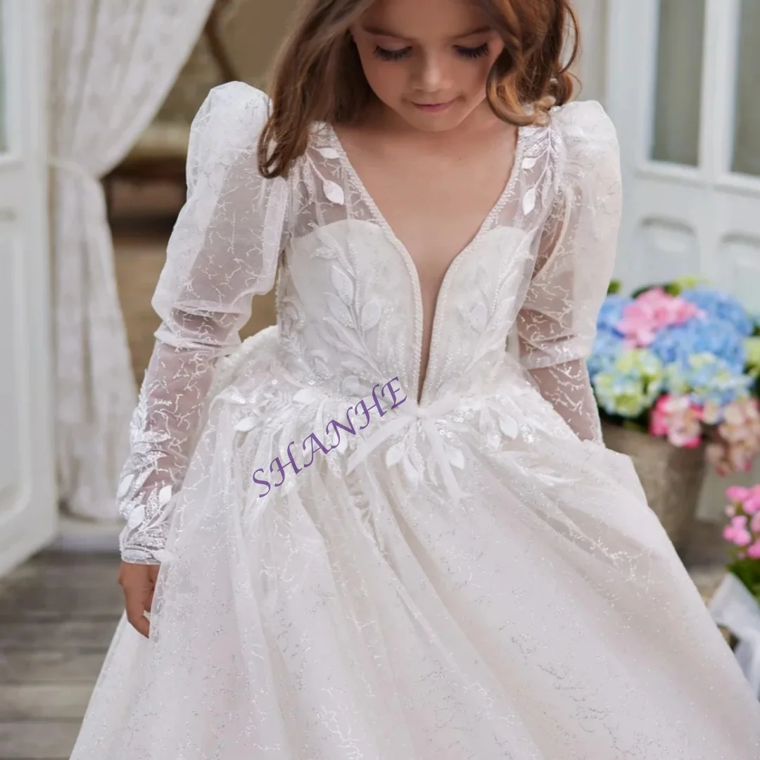 Maßgeschneiderte, wunderschöne Perlen-Spitzenapplikationen, Hi-Lo-Kinder-Prinzessin-Kleid, Tanzkleidung, niedliche, elegante Tüll-Mädchenkleider für die tägliche Schule