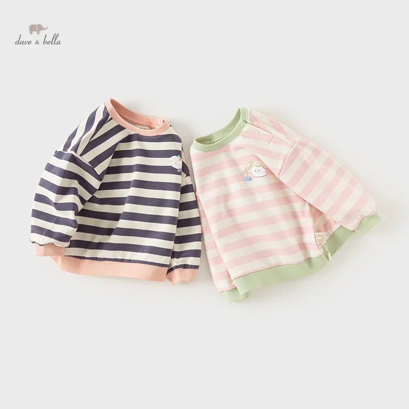 Dave Bella 2024 Autumn Girl's Baby Children Top Striped Sweatshirt Casual Fashion Lovely Gentle Sweet Outdoor Party DB3242284