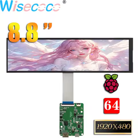 Wisecoco 8.8 Inch Secondary Screen IPS 1920x480 LCD Display Long Strip CPU GPU Temperature Monitoring for Raspberry Pi Aida64