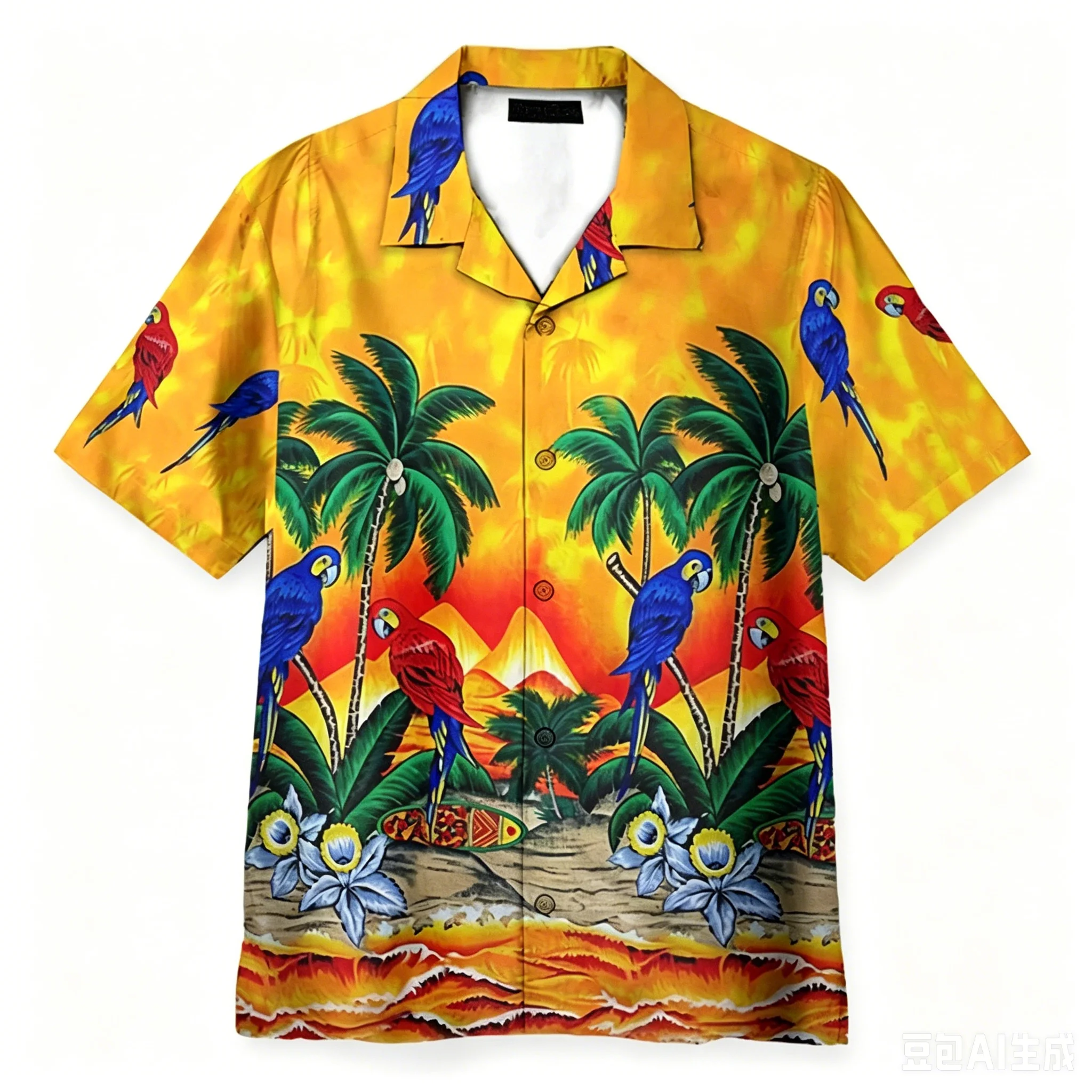 Men's Hawaiian Beach Vacation Casual Short Sleeve Fashion Short Sleeve Parrot Printed Loose Street Flower Shirt