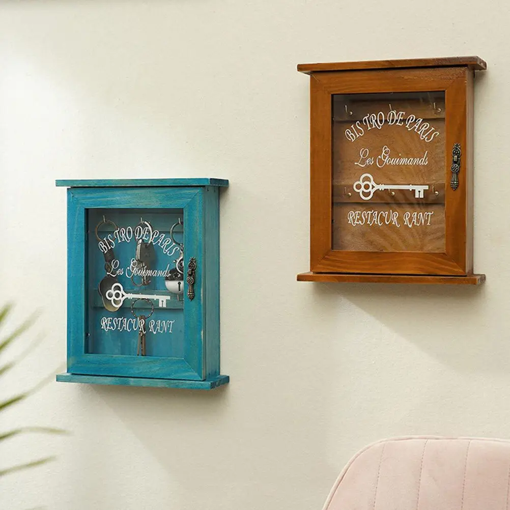 1Pcs Key Storage Box Wooden Wall-Mounted Vintage Entry Door Organizer Retro Storage Case for Home Sundries Display
