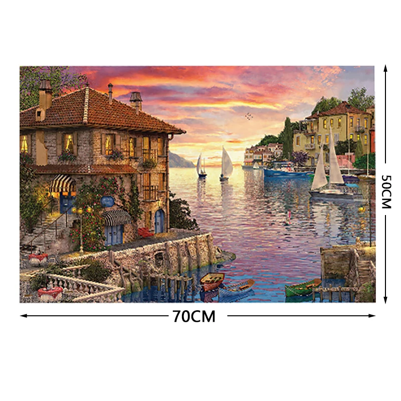 70*50cm Adult Puzzle 1000 Pieces Paper Jigsaw Puzzle Mediterranean Harbor II Famous Painting Series Learning Education Craft Toy