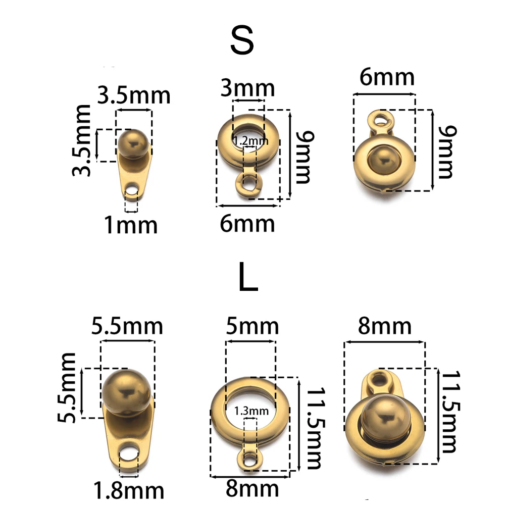 2pcs Stainless Steel Snap Clasp Round Button Buckle Fastener Hook Connector For DIY Bracelet Necklace Jewelry Making Accessories
