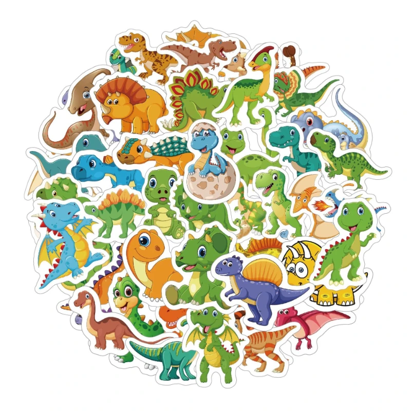 50PCS Dinosaur Stickers Set Cute Cartoon Animal Decals Vinyl Waterproof for Scrapbooking Skateboards Laptops