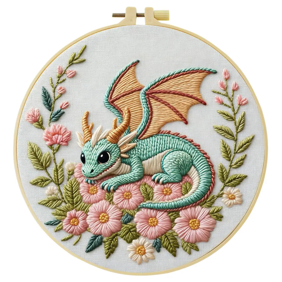 1 Stück 20X20CM/15X15CM 7,87/6,3 Zoll Drachen-Stickerei-Starter-Kit DIY-Kit DIY-Stickerei-Set für Anfänger – Detail 3