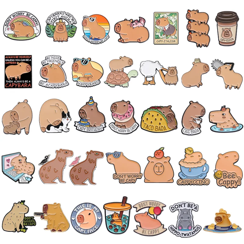 31styles Capybara Series Enamel Pin Cartoon Animal Cute Brooches Clothes Collar Badge Lapel Pin Accessories Jewelry for Backpack