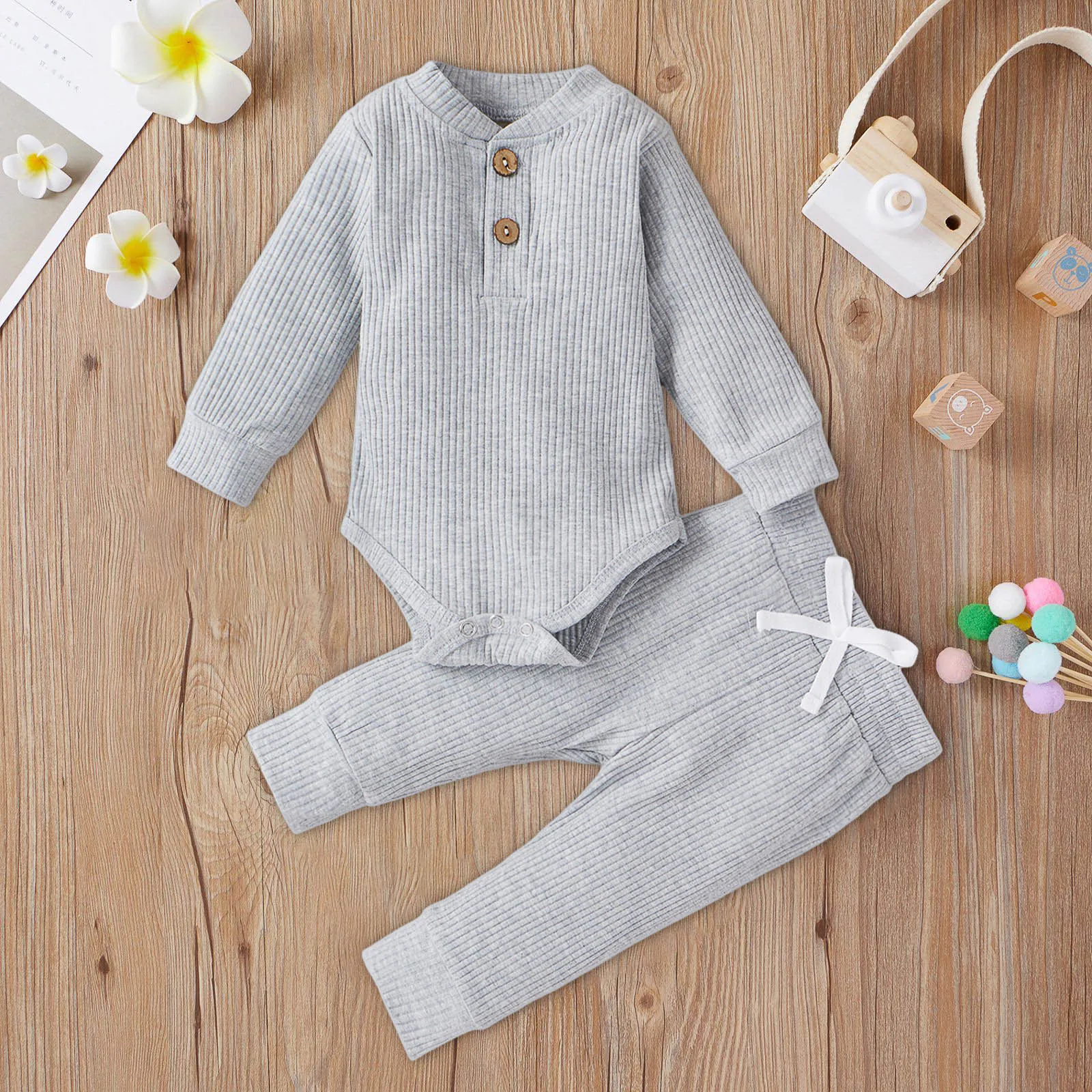 

Bodysuits Boy Babys Comfortable And Breathable Set Simple Solid Color Long Sleeve Pants Casual Two Piece Set Simple Apparel
