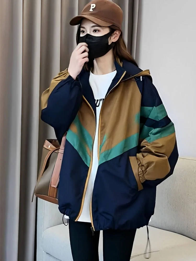 2025 New Design Spor Jaet Women's Spring Autumn Loose American Sle Baseball Coat Splicing Outerwear Commute Sle Zipper
