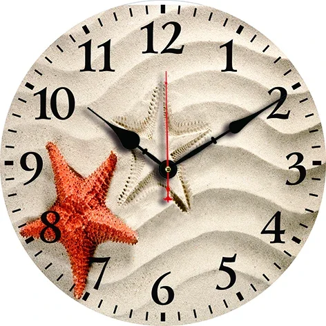 Starfish Beach Wall Clock Living Room Bedroom Round Silent Clock Dining Room Office Decoration Clock Home Carfts Art Decor