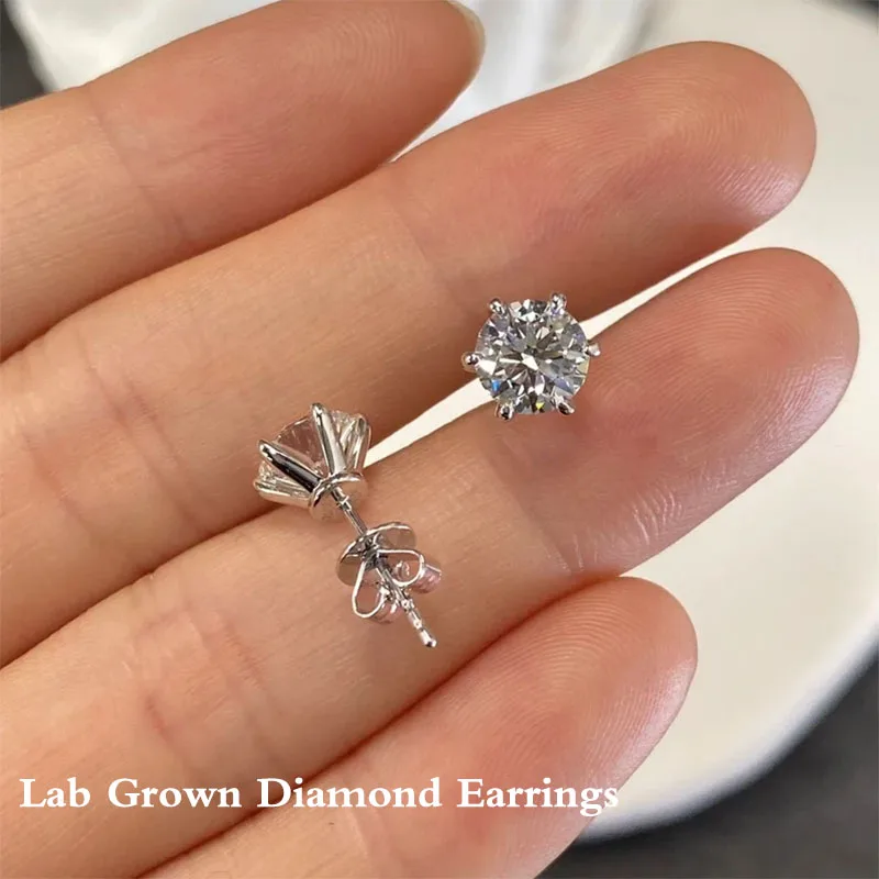 

2Ctw EF/VS VVS Round Cut CVD HPHT Lab Grown Diamond Earrings For Women 6 Prong 14K Gold for Her Birthday Gift