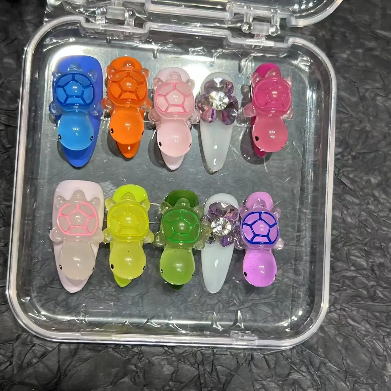 10 stücke handgemachte Presse auf Nägeln bunte 3d Schildkröte Blume entwirft gefälschte Nagel flecken abnehmbare Mandel Fale Nagel Mode Maniküre