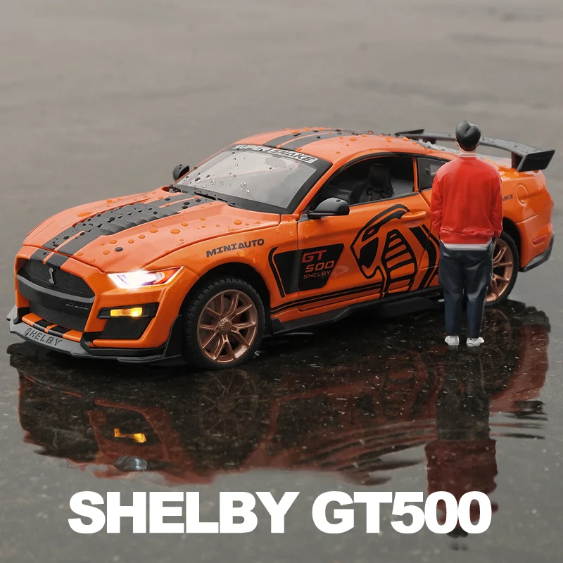 1:24 Ford Mustang Shelby GT500 Alloy Muscle Car Model Sound and Light Pull Back Children\'s Toy Collectibles Birthday gift