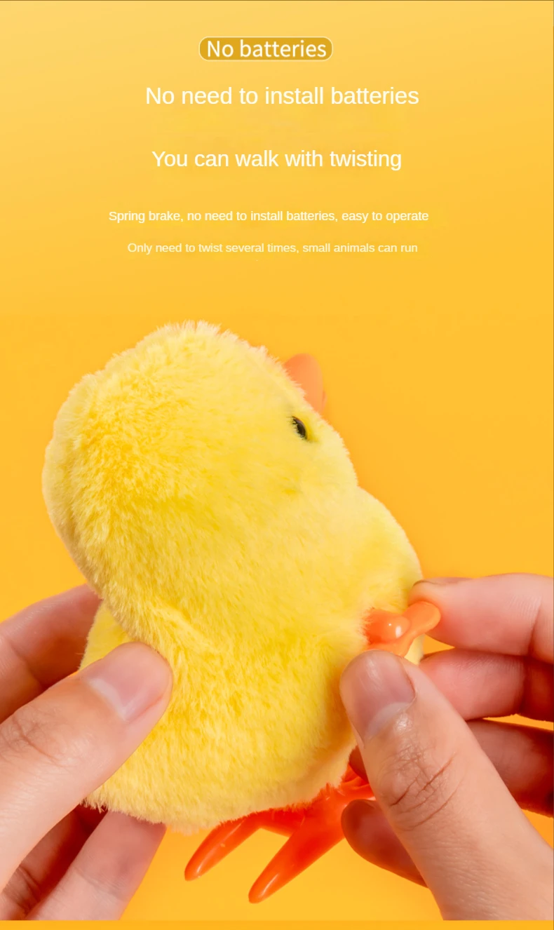 Yellow Jumping Chicken Clockwork Toy Walking Simulation Plush Wind Up Vintage Toys for Kids 2 to 4 Years Old Toys Gift