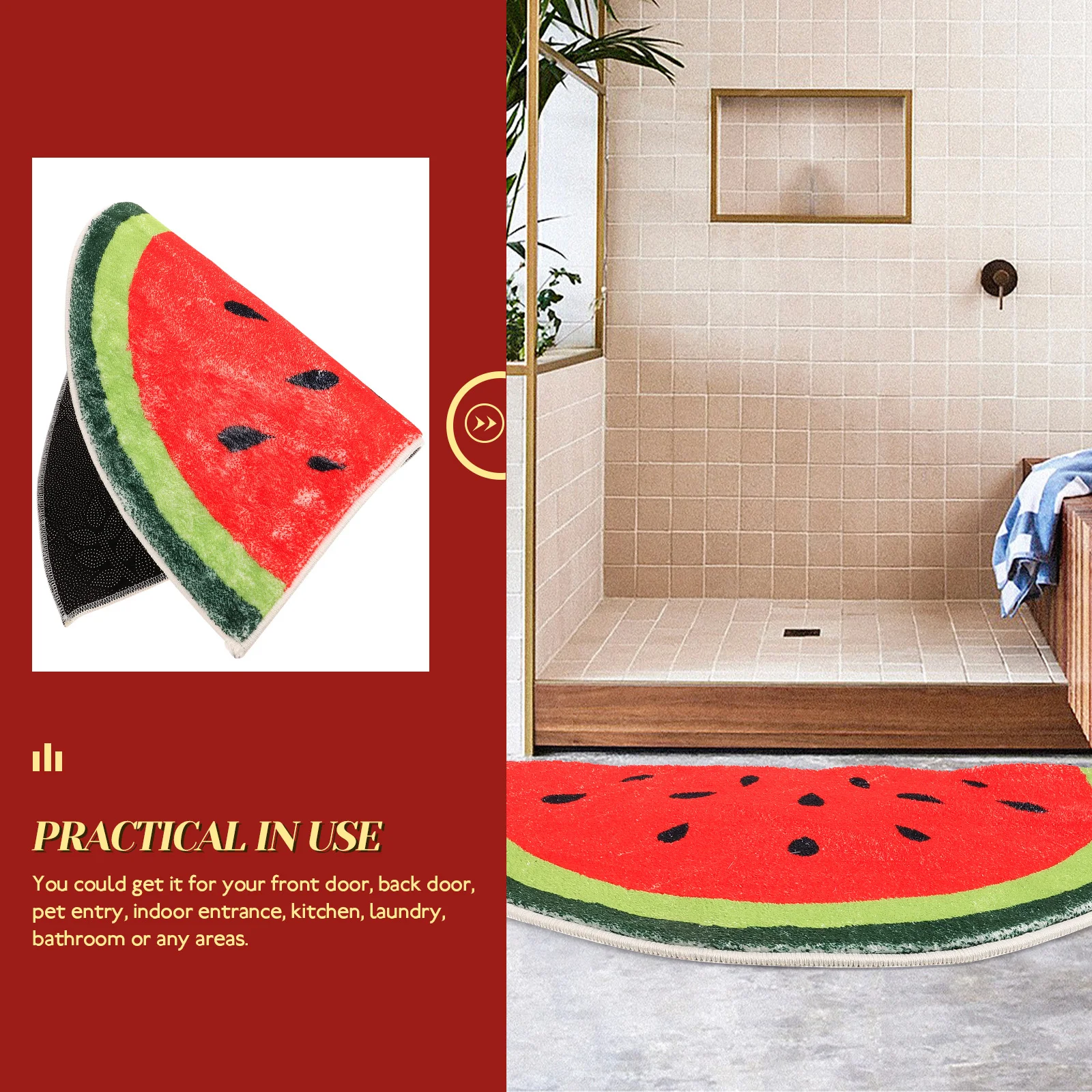Watermelon Mat Simple Design Anti-Slip Floor Cushion For Indoor Entryway Kitchen Bathroom Living Room Decorative Entrance