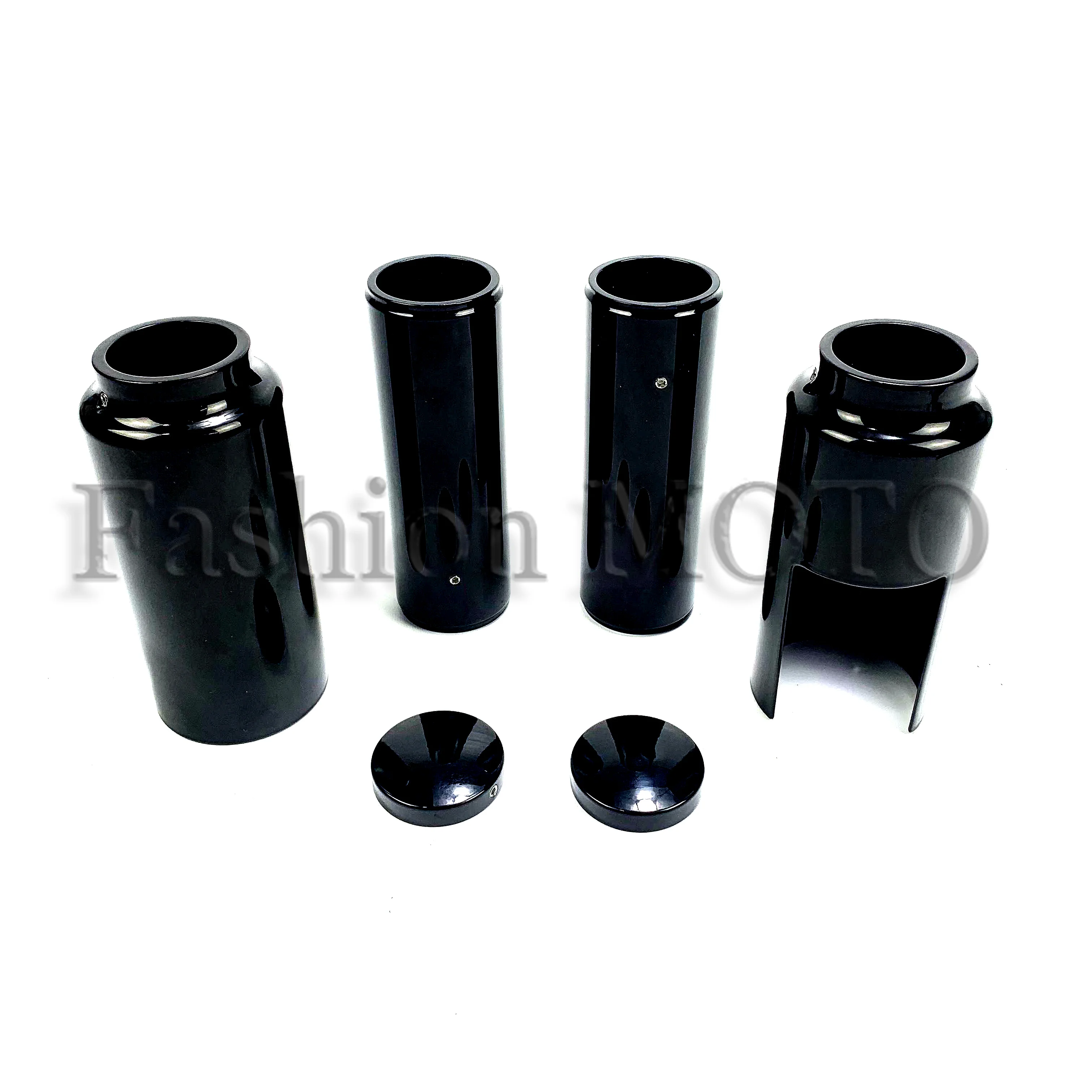 Set penutup garpu depan penuh aluminium sepeda motor hitam Kit topi tabung untuk Harley Dyna FXD Jalan Fat Bob pengendara rendah 2006-2017